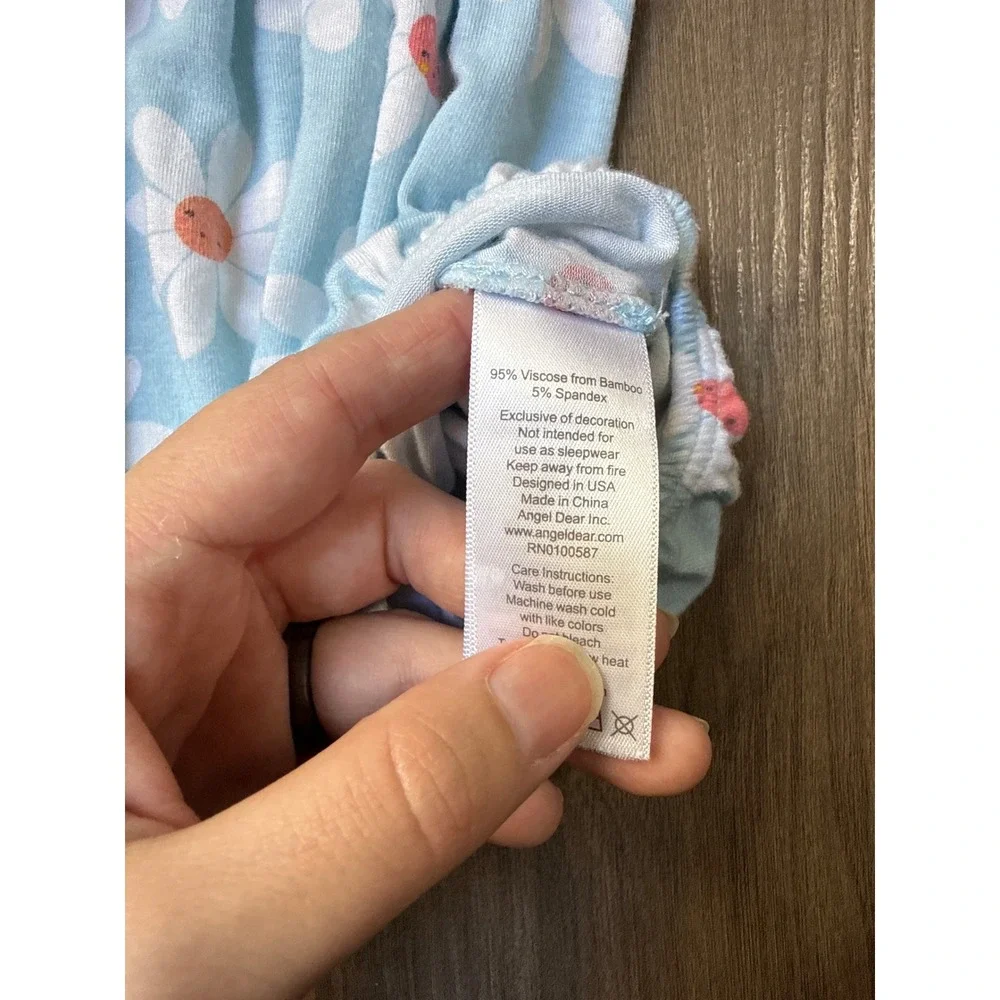 Angel Dear Daisy Faces Romper Baby 12-18M Blue Bamboo Viscose Sunsuit